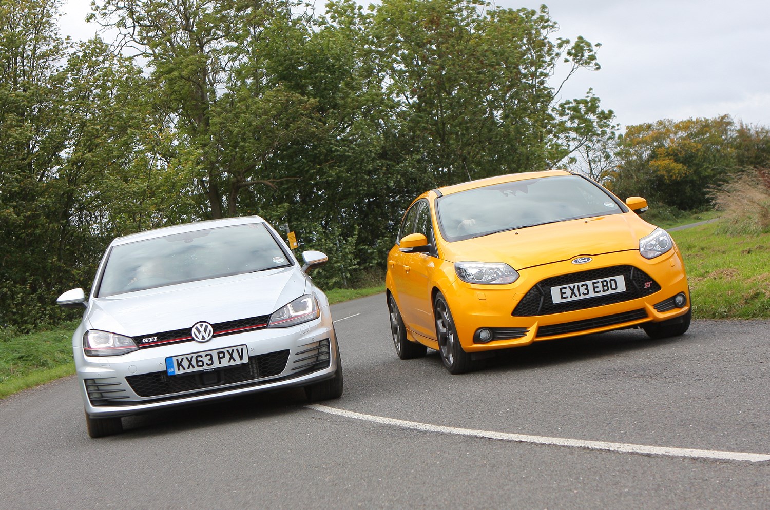 Used hot hatches tested Ford Focus ST3 vs Volkswagen Golf GTI Parkers